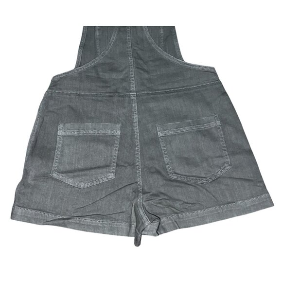 Aerie Womens Khaki Denim Overalls Shorts XS Womens Adjustable Straps Pockets Bei - Picture 16 of 16